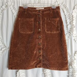 Brave Soul Brown Corduroy Button Down Pencil Skirt Front Pockets Size 12